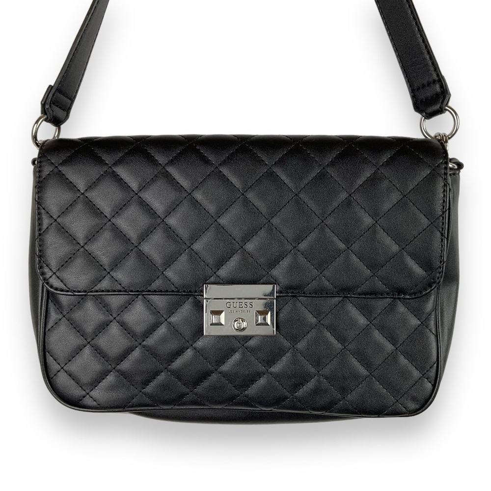 Guess Bag Women’s Purse Black Faux Leather Quilted Luzerne Shoulder NWT